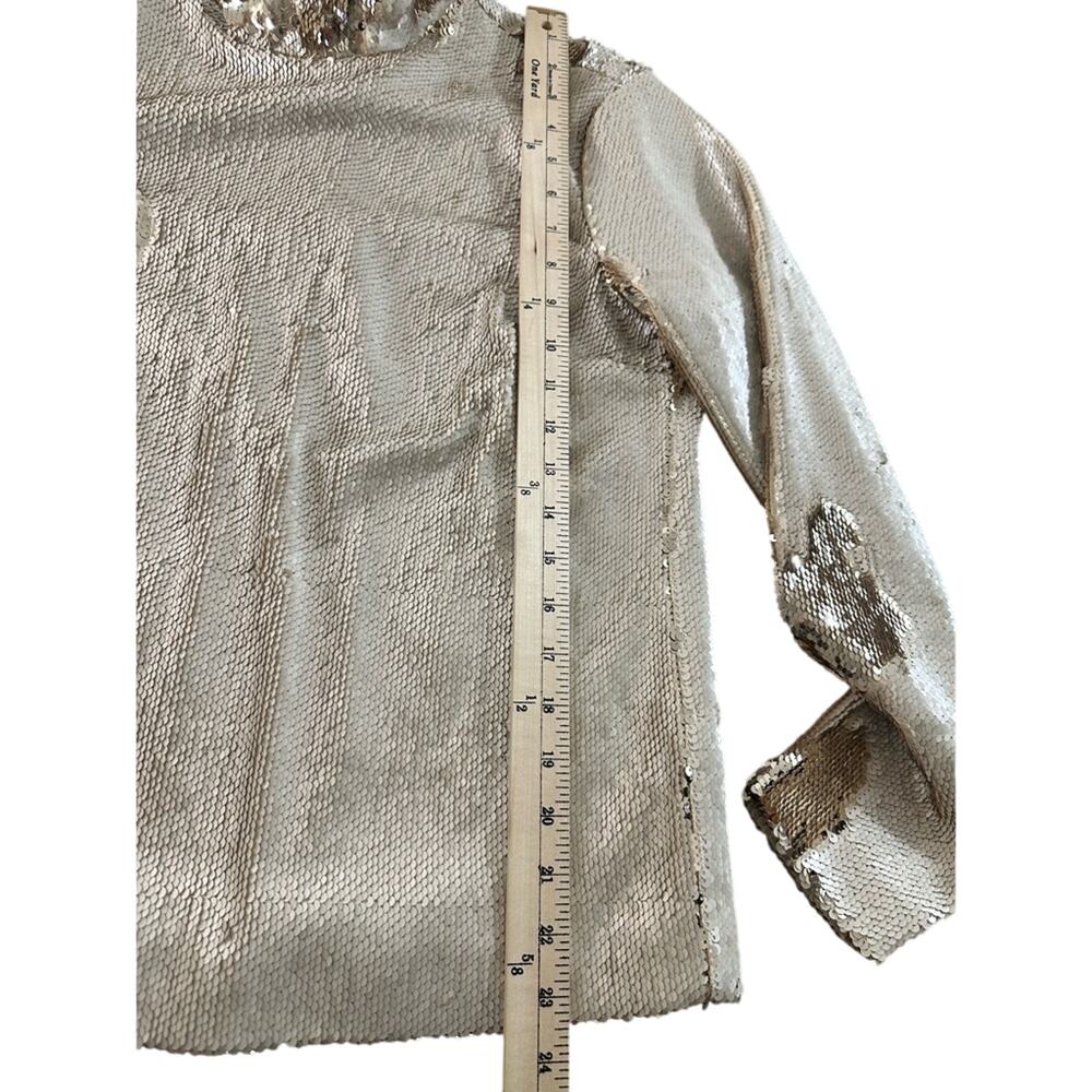 NWT Second Female Gold Champagne Flip Sequin Split Back Mock Neck Blouse Medium - Picture 4 of 8